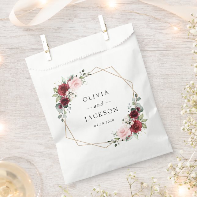 Sacolinha Flores de Borgonha, Flores Rosa, Verde, Casamento (Cortado)