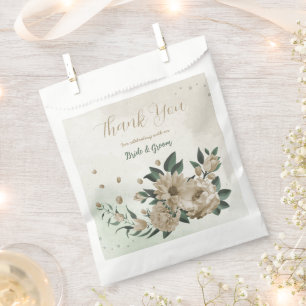 Sacolinha flores de champanhe romântico casamento verde