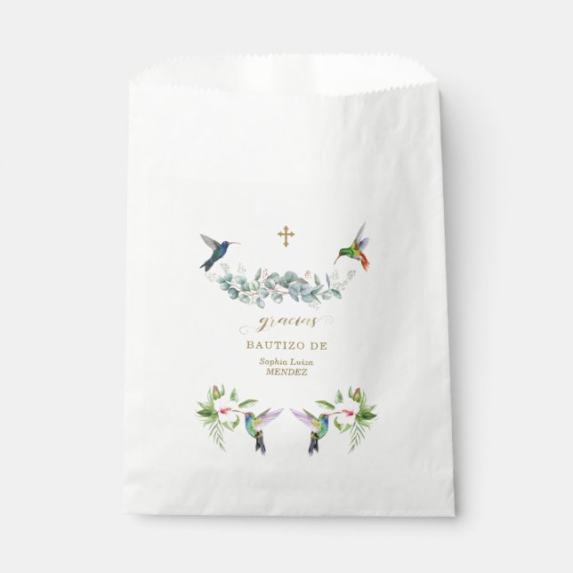 Sacolinha Flores de Hibisco Rosa Espanhol Eucalyptus Bautizo (Frente)