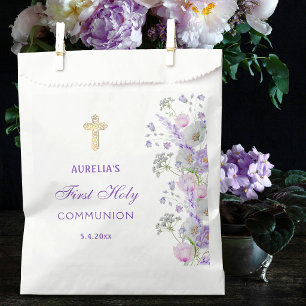 Sacolinha Flores de Lilás em Aquarela Primeira Comunhão