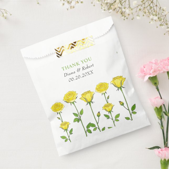Sacolinha Flores de rosa amarela floral Obrigado casamento (Selado)