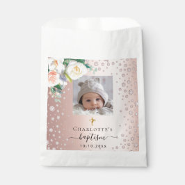 Sacolinha Flores de rosa de ouro personalizadas do batismo