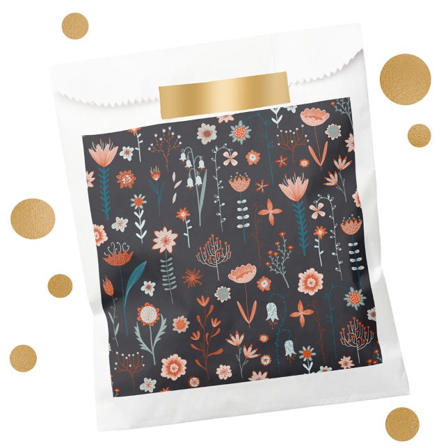Sacolinha Flores de Verão Escandinavas - Saco de Favor Escur (Dark floral Japandi style favor bag)