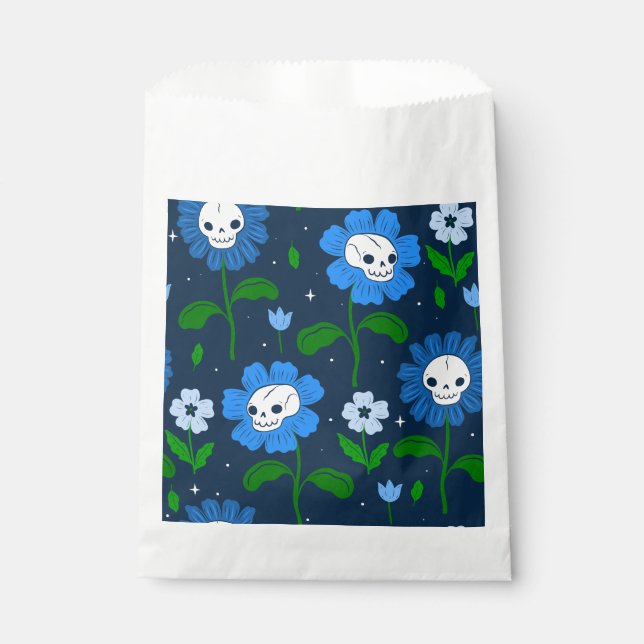 Sacolinha flores do crânio floral de halloween azul (Frente)
