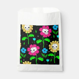 Sacolinha flores do crânio floral de halloween preto