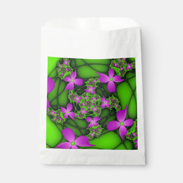 Sacolinha Flores Fractais Verdes Rosa-Rosa-Abstrato modernas (Frente)