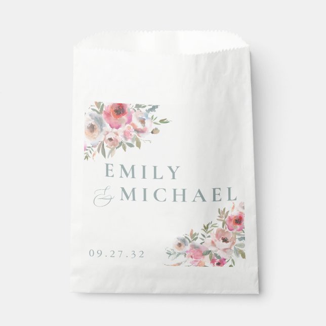 Sacolinha Flores Românticas De Algodão Esfregam Blue Sage (Frente)