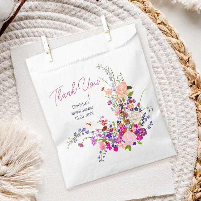 Sacolinha Flores silvestres modernas obrigado você chá de pa (Modern wild flowers thank you bridal shower favor bag)