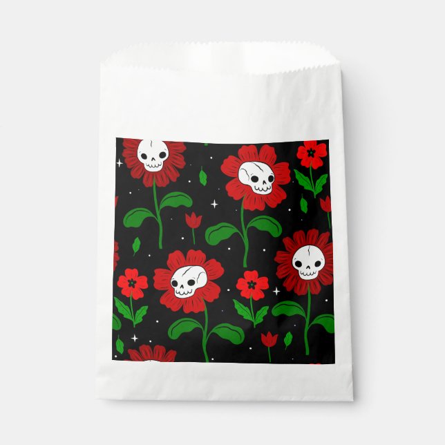 Sacolinha flores vermelhas do crânio floral de halloween (Frente)