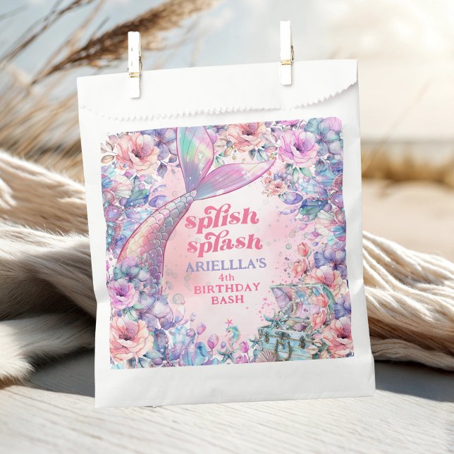 Sacolinha Flower Glitter Mermaid Tail 4th Birthday (Criador carregado)