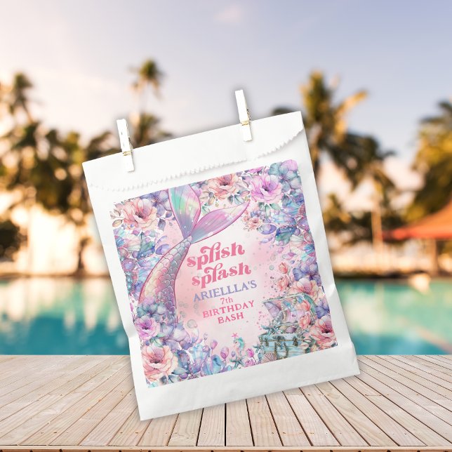 Sacolinha Flower Glitter Mermaid Tail 7th Birthday (Criador carregado)