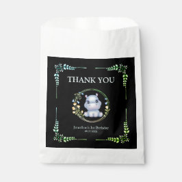 Sacolinha Flower Wreath Cute Hippo Birday Obrigado Black