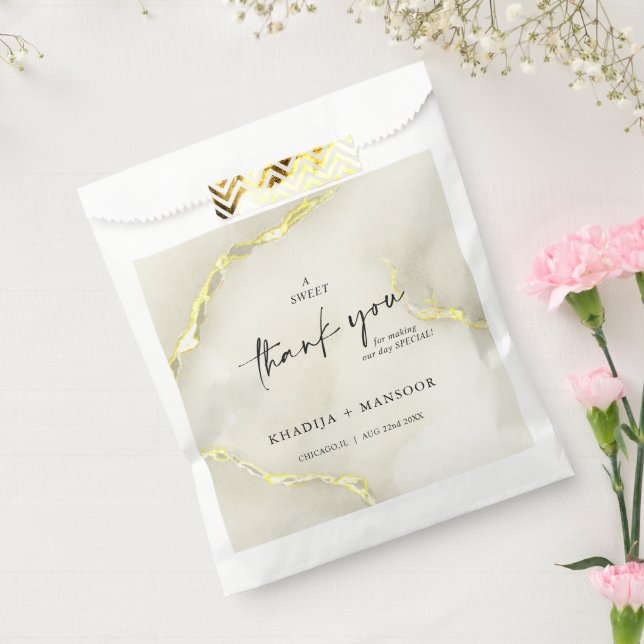 Sacolinha Foil Dourada Textura De Mármore - Obrigado (Selado)