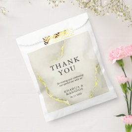 Sacolinha Foil Dourada Textura De Mármore - Obrigado