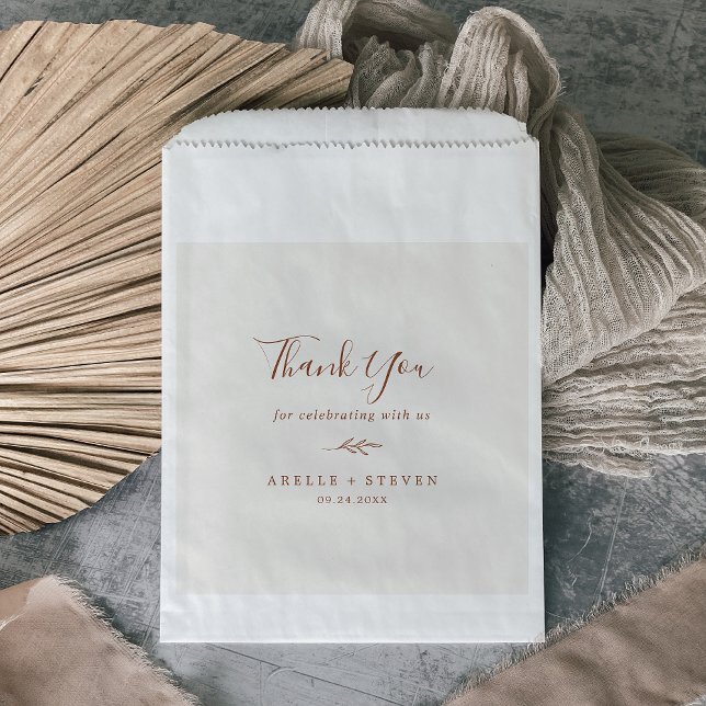 Sacolinha Folha mínima | Boho Cream Obrigado Casamento (Criador carregado)