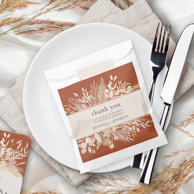 Sacolinha Foliage Duet Terracotta Cream Botânica Obrigado (Favor Bags for your wedding guests with personalized thank you message)