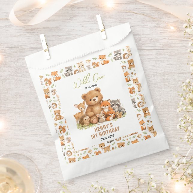 Sacolinha Forest Woodland Animals Wild One 1st Birthday (Cortado)