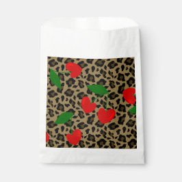 Sacolinha forma cardíaca leopardo-cereja rockabilly