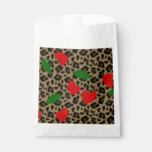 Sacolinha forma cardíaca leopardo-cereja rockabilly