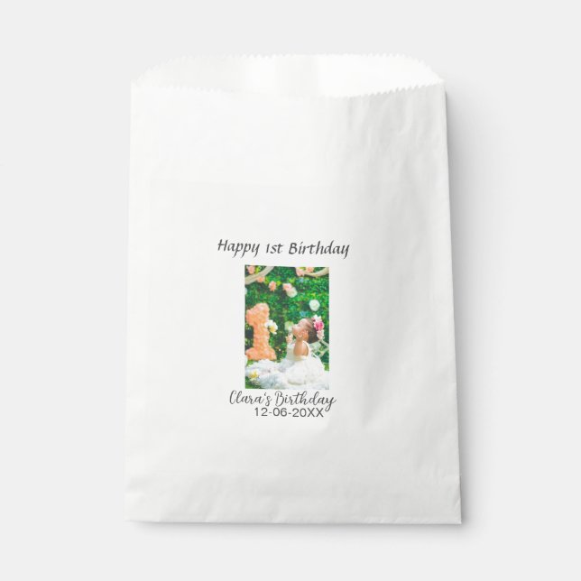 Sacolinha Foto de primeiro aniversario feliz simples e elega (Frente)