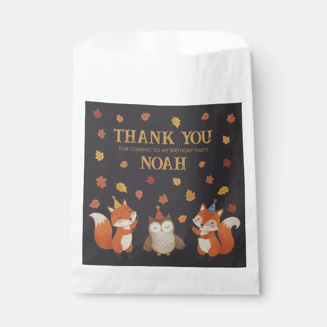 Sacolinha Foxes and Owl Woodland Fall Kids Birthday Party (Frente)