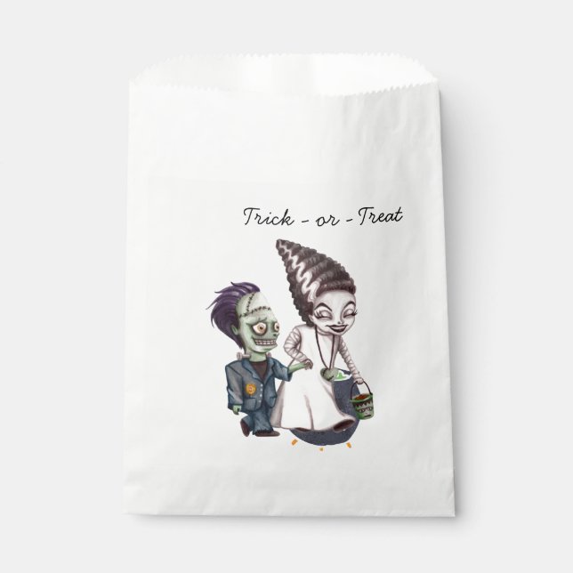 Sacolinha Fun Halloween Favor Bag with Ghostly Bride & Groom (Frente)
