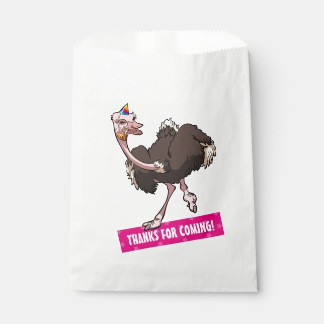 Sacolinha Funny Ostrich Thanks For Coming! Party Hat Cartoon (Frente)