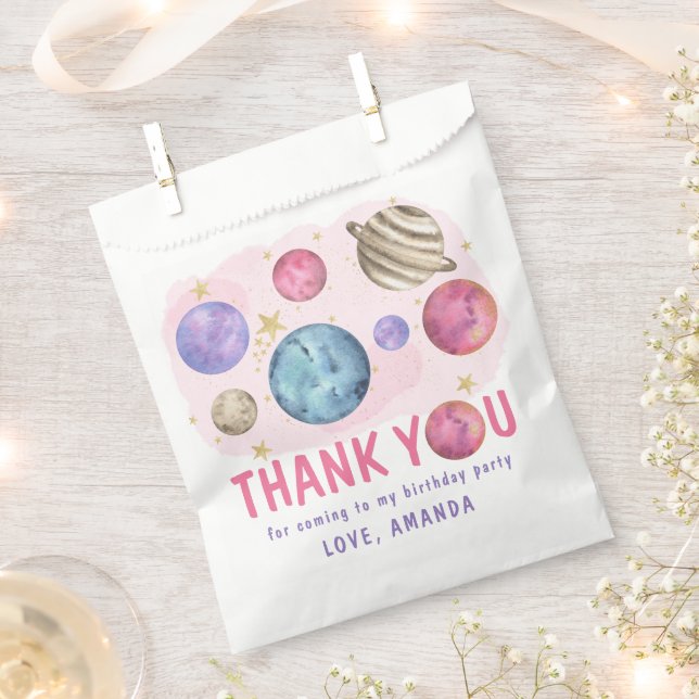 Sacolinha Galaxy Space Girl Festa de aniversário Obrigado (Cortado)
