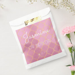 Sacolinha Garota Dourada rosa com brilho 10º aniversário