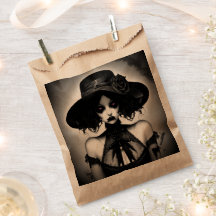 Garota Gótica com Vestido Preto e Chapéu de Hallow
