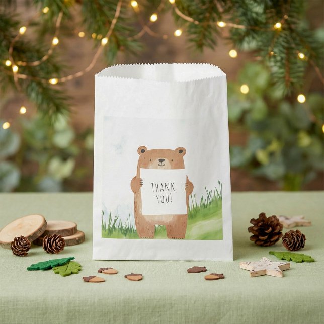 Sacolinha Garoto bonito Urso com Obrigado (Cute boy Bear with Thank You Favor Bag.)