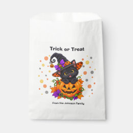 Sacolinha Gata Preta na Abóbora de Halloween Personalizada