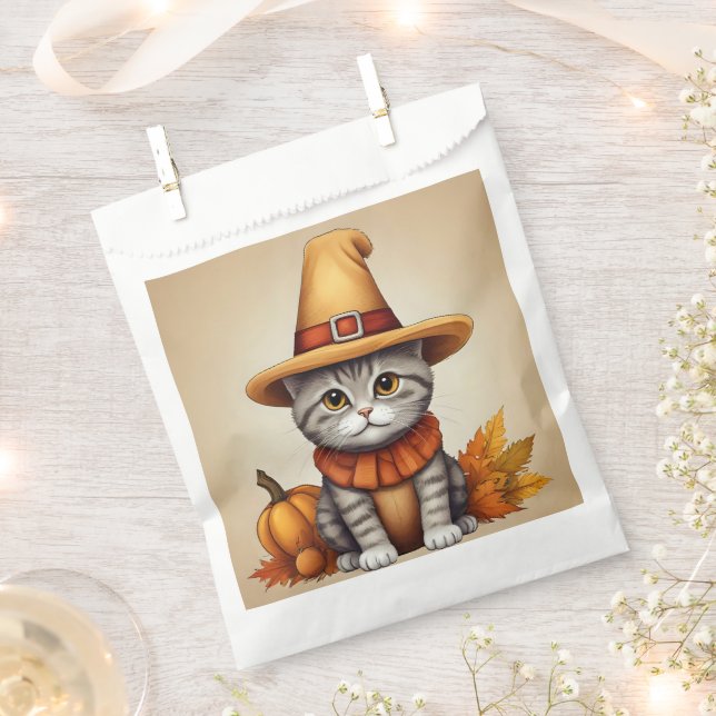 Sacolinha Gato de Ação de Graças encantador e festivo disfar (Cortado)