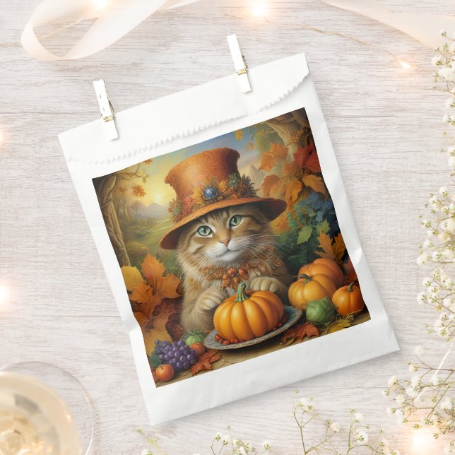 Sacolinha Gato de Ação de Graças encantador e festivo disfar (Cortado)