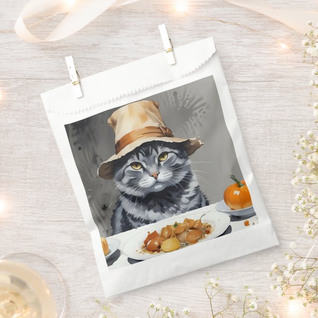 Sacolinha Gato de Ação de Graças encantador e festivo disfar (Cortado)