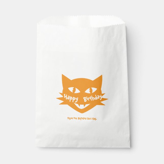 Sacolinha Gato de LARANJA DE festa de aniversário (Frente)