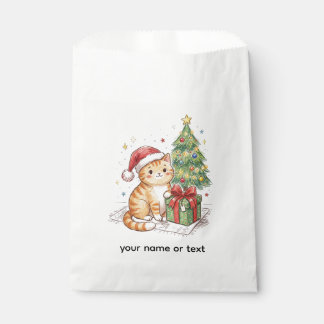 Sacolinha Gato Laranja Fofo com Chapéu de Papai Noel Enfeite