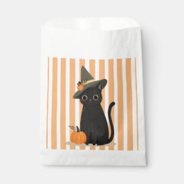 Sacolinha Gato Preto Fofo de Halloween com Chapéu de Bruxa A