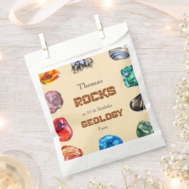 Sacolinha Gemstone da festa de aniversário geológica (Cortado)