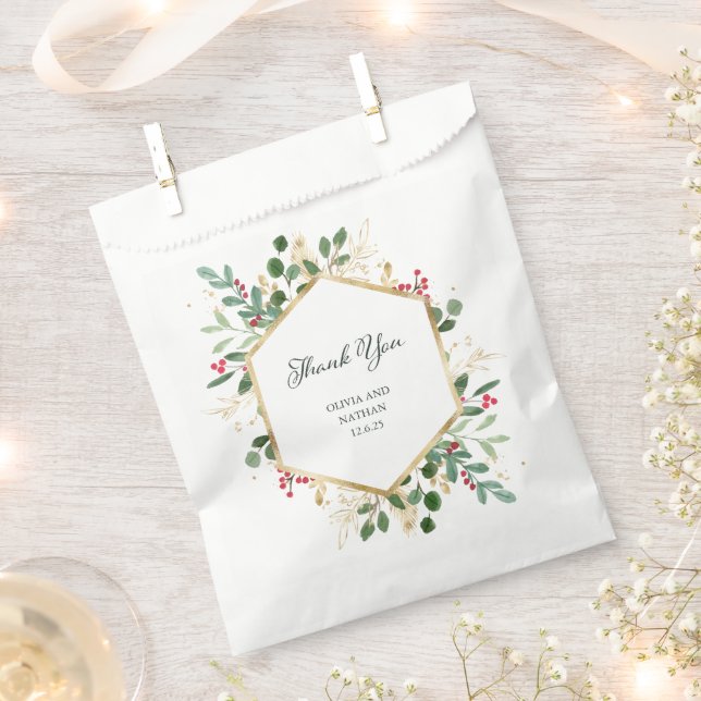 Sacolinha Gilded Greenery em Branco | Casamento de Natal (Cortado)