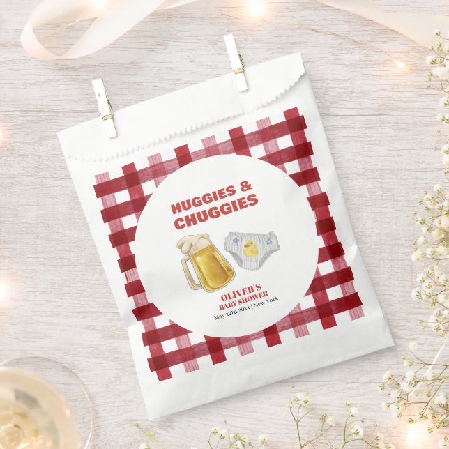 Sacolinha Gingham Huggies Chuggies Beer Diaper Baby Shower  (Cortado)