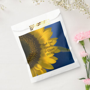 Sacolinha Girassol Amarelo no Casamento Azul Obrigado