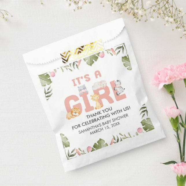 Sacolinha Girl Safari Animal Baby Shower  (Selado)
