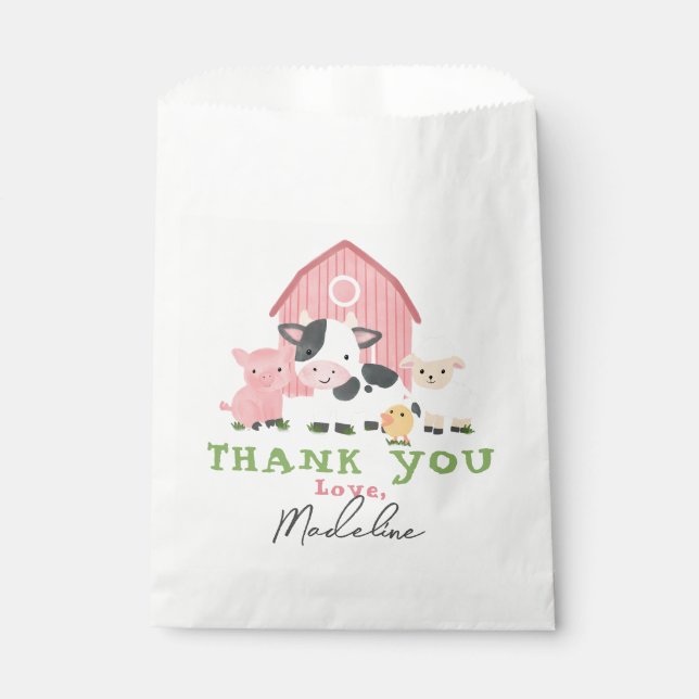 Sacolinha Girls Pink Farm Animal Barnyard Birthday (Frente)