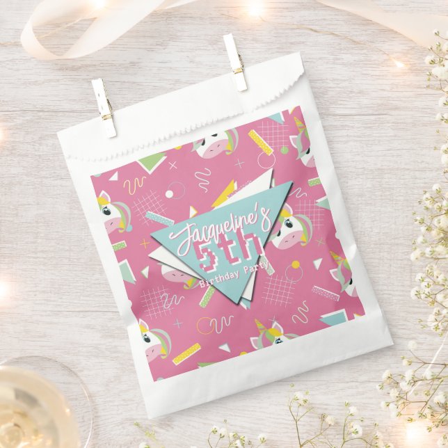 Sacolinha Girls Retro Pink Unicorn Birthday (Cortado)