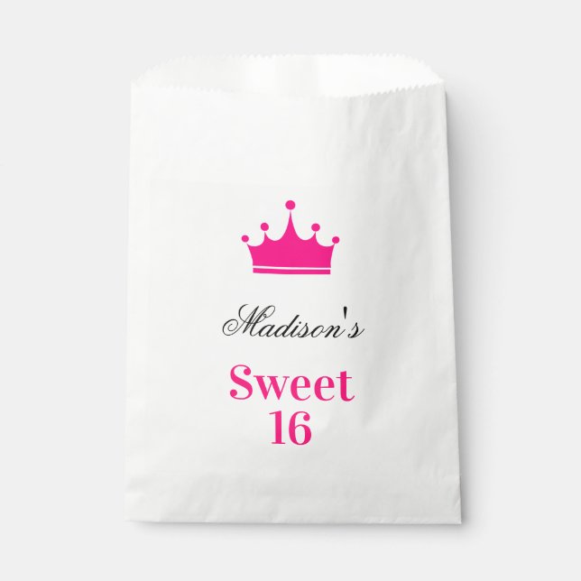 Sacolinha Girly White Hot Pink Sweet 16 Princesa Crown Name (Frente)