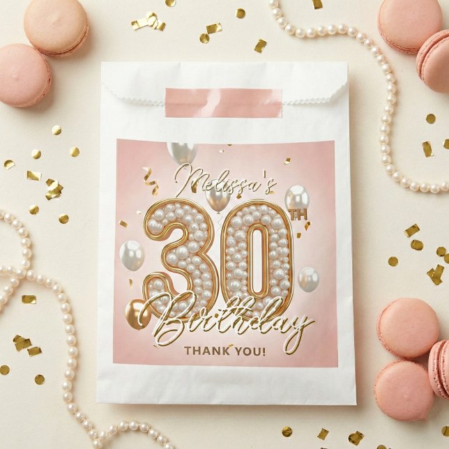 Sacolinha Glam Blush Pink Gold Balloons Pearl 30th Birthday (Criador carregado)