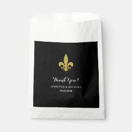 Sacolinha Glam Dourado Fleur de Lis para Casamento em Preto