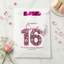 Sacolinha Glam Pink Diamonds & Silver Balloon Sweet 16
