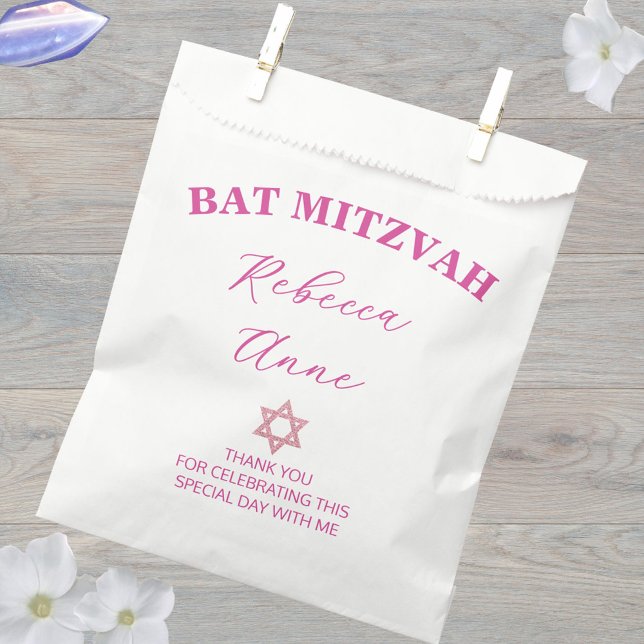 Sacolinha Glam Pink Obrigado Festa De Bat Mitzvah (Pink glam Bat Mitzvah favor bags are easy to to customize for special treats for your guests)